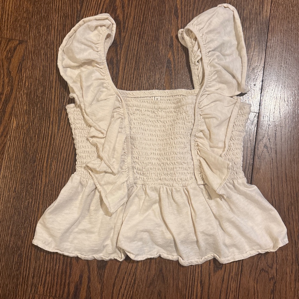 American Eagle XS cream ivory smocked 100% cotton top shirt